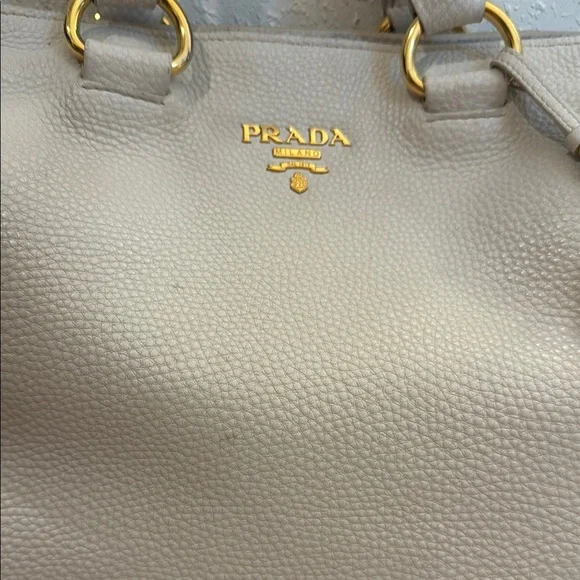 Prada Beige Leather Tote with Gold Accents, and long handle strap - Picture 2 of 16